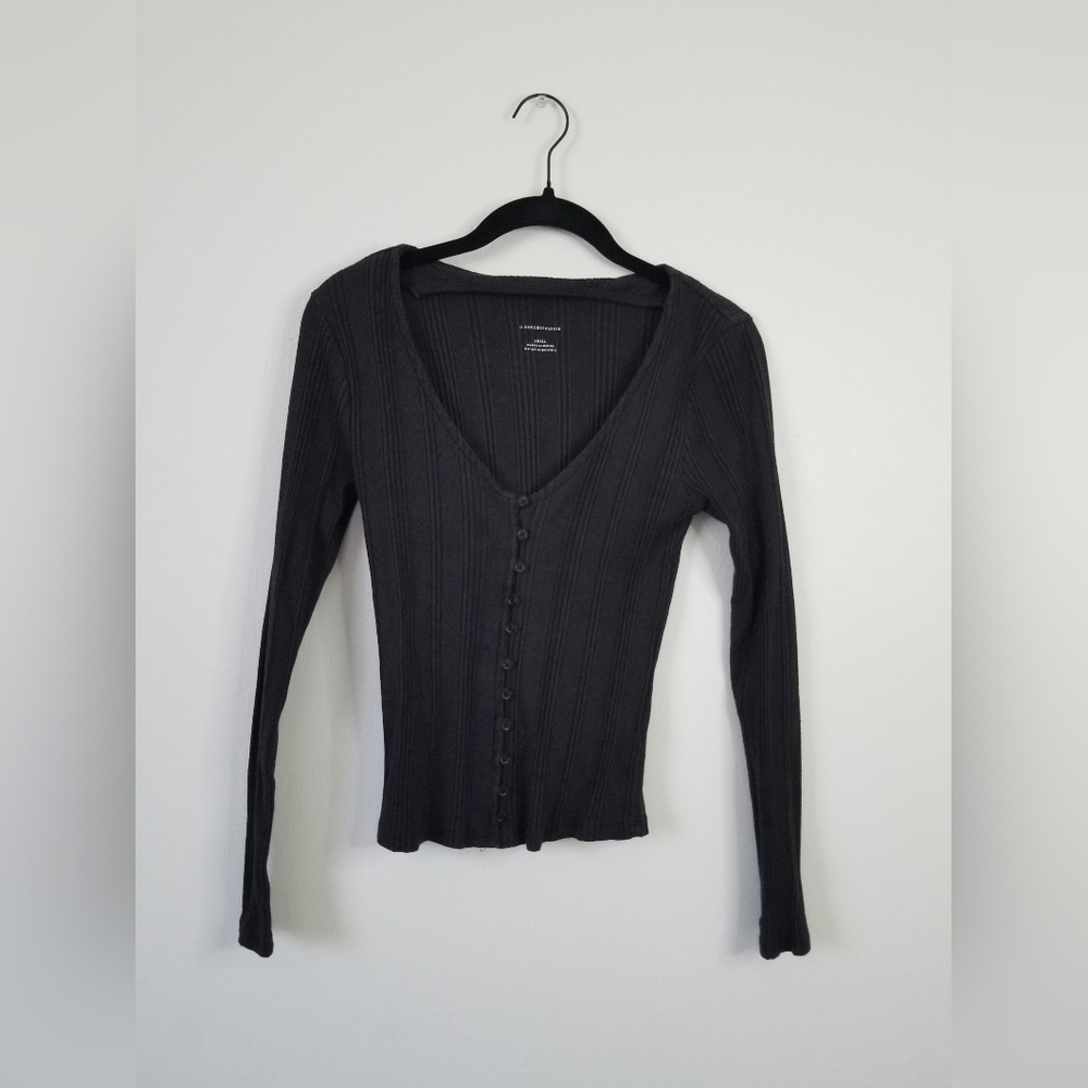 Anthropologie Women's Black Ribbed Top